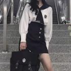 Set: Badged Shirt + Mini Skirt + Tie
