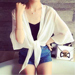 Tie Hem Open Front See-though Cardigan