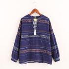 Long-sleeve Tie-neck Patterned Blouse