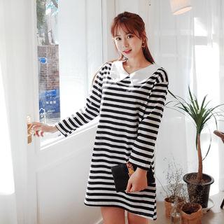 Contrast-collar Stripe Shirtdress