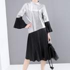 Color Panel Long-sleeve A-line Dress As Shown In Figure - One Size