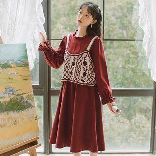Set: Sleeveless Embroidered Top + Long-sleeve Dress
