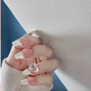 Heart Rhinestone French Nail Faux Nail Tips X29 - White - One Size