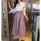 Set: Plain Shirt + Plaid Midi A-line Skirt