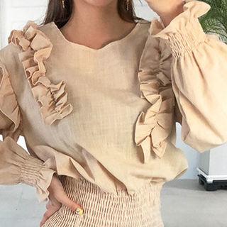 Smocked-waist Frilled-trim Minidress