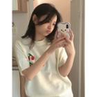 Short-sleeve Cherry Knit Top White - One Size
