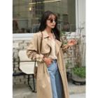 Double-breasted Long Trench Coat With Belt Beige - One Size