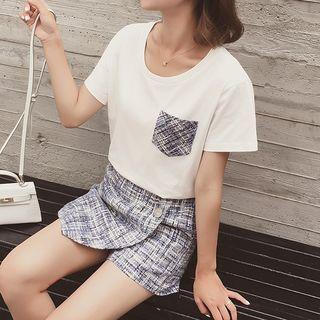 Set: Crew-neck Short-sleeve T-shirt + Tweed Skort