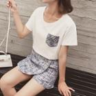Set: Crew-neck Short-sleeve T-shirt + Tweed Skort