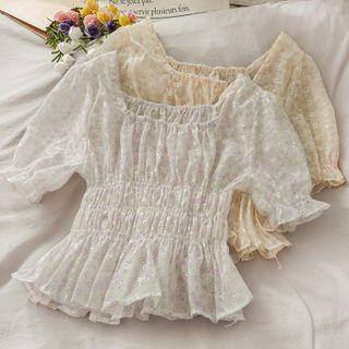 Eyelet Smocked Sheer Top