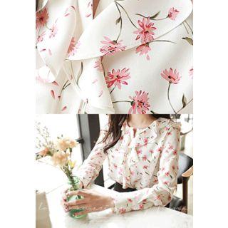 Ruffle-collar Floral Print Chiffon Blouse