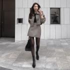 Fleece-lined Set: Faux-leather Jacket + Mini A-line Skirt