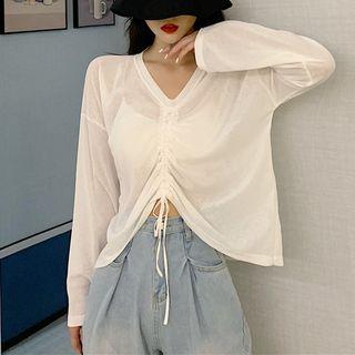 Long-sleeve Drawstring Front Tee