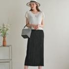 Cap-sleeve Two-tone Pleated Long Dress
