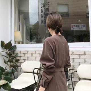 H-line Textured Midi Wrap Dress Brown - One Size
