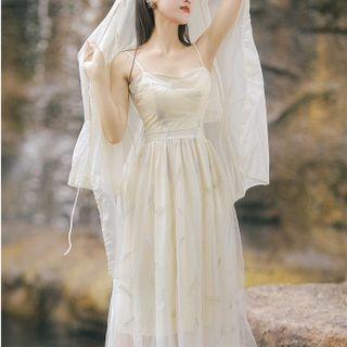 Embroider Floral Mesh A-line Dress