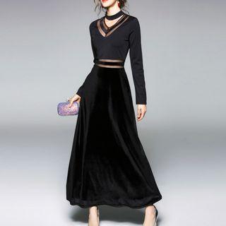 Long-sleeve Cutout A-line Maxi Dress