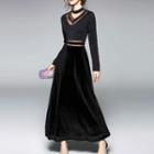 Long-sleeve Cutout A-line Maxi Dress
