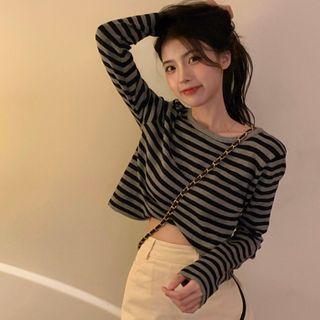 Long-sleeve Striped T-shirt Black & Gray - One Size