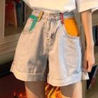 Color Block High-waist Denim Shorts