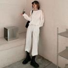 Plain Long-sleeve Sweatshirt / High Waist Cargo Pants