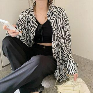 Long-sleeve Zebra Print Shirt As Figure - One Size