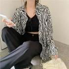 Long-sleeve Zebra Print Shirt As Figure - One Size