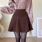 Flared Faux-suede Miniskirt With Inset Shorts
