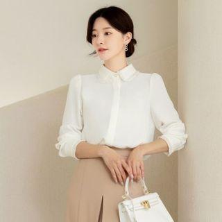 Pleated-trim Chiffon Blouse