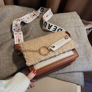 Fleece Flap Panel Crossbody Bag