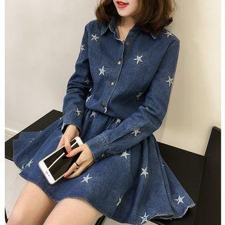 Star Embroidered Denim Shirt Dress