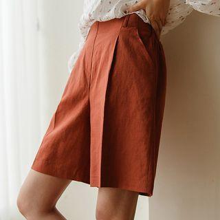 Pleated Herringbone Wide-leg Shorts