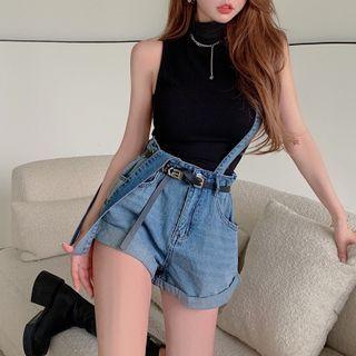 High-waist A-line Denim Playsuit