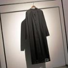 Long-sleeve Lace Panel Midi Shirtdress Black - One Size