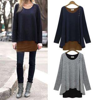 Mock Two-piece Frilled Long-sleeve Top