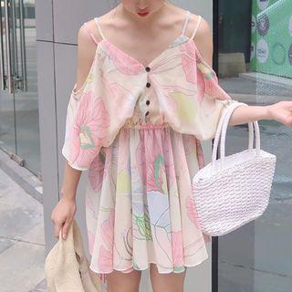 Short-sleeve Off Shoulder Chiffon Dress