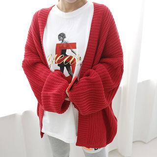 Dolman-sleeve Rib-knit Cardigan