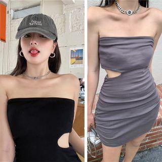 Sleeveless Plain Cutout Slim-fit Tube Dress