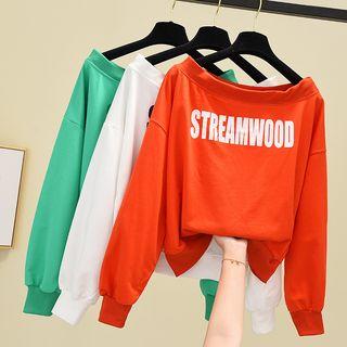 Long-sleeve Off-shoulder Letter Printed Sweatshirt