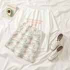 Short-sleeve Lettering T-shirt / Floral Printed Skirts