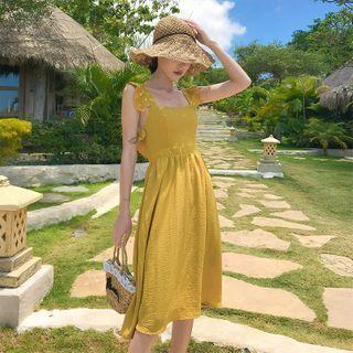 Ruffle Trim Sleeveless Open-back Midi A-line Dress