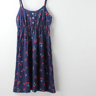 Spaghetti Strap Cherry Pattern A-line Dress