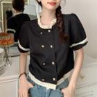 Short-sleeve Double Breasted Blouse Black - One Size