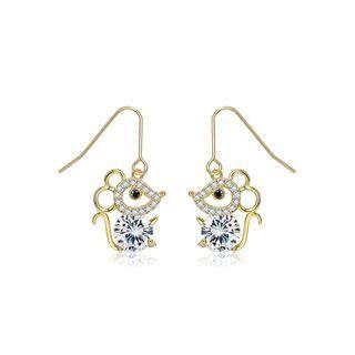 925 Sterling Silver Plated Gold Fashion Cute Little Mouse Cubic Zircon Earrings Golden - One Size