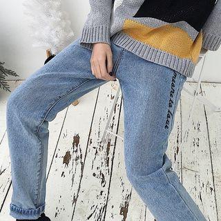 Lettering Embroidered Straight-leg Jeans