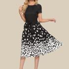 Short-sleeve Petal Print Midi A-line Dress
