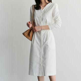 Banded-waist Midi Shirtdress