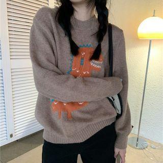 Cartoon Dinosaur Jacquard Sweater Brown - One Size