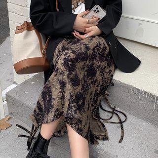 Tie-dye Corduroy Midi A-line Skirt Black & Brown - One Size