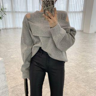 Round-neck Plain Off Shoulder Knit Top